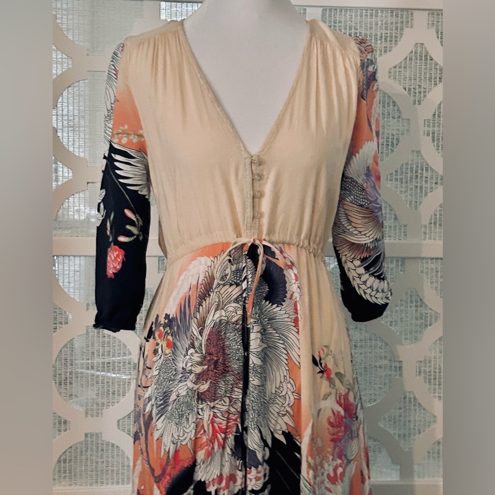 JAASE Boho XS Dress Floral Maxi Dress Patterned Long Peasant Tie Flowers Flowy - Picture 4 of 11